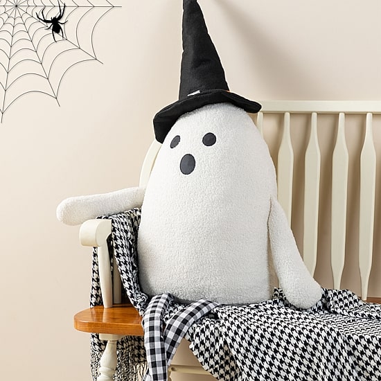 Glitzhome 66"H Halloween Oversized Lighted Fabric Ghost Sitter Porch Sign