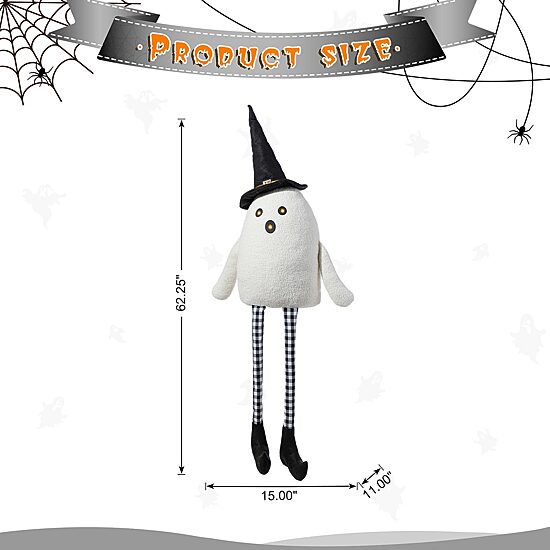 Glitzhome 66"H Halloween Oversized Lighted Fabric Ghost Sitter Porch Sign