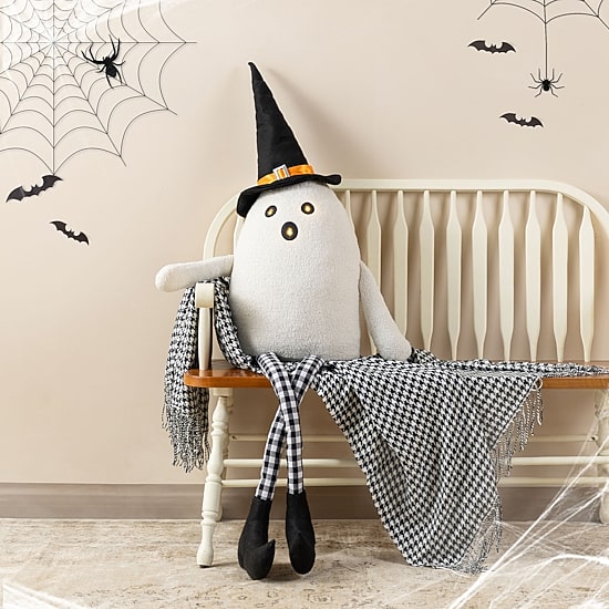 Glitzhome 66"H Halloween Oversized Lighted Fabric Ghost Sitter Porch Sign