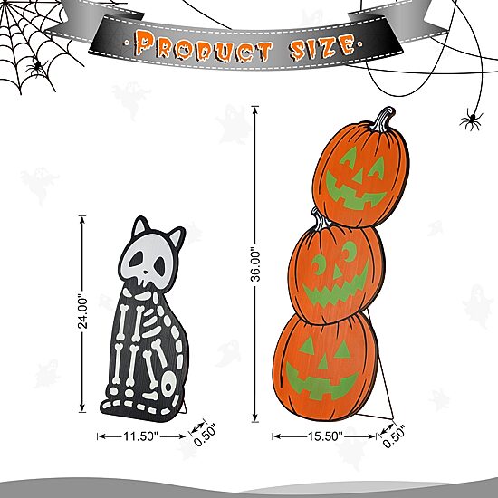 Glitzhome 36"H Halloween Wood Skeleton Cat And Stacked Pumpkin Porch Sign