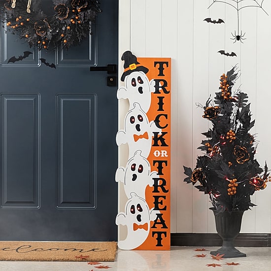 Glitzhome 42"H Lighted Halloween Wood Stacked Ghost Porch Sign