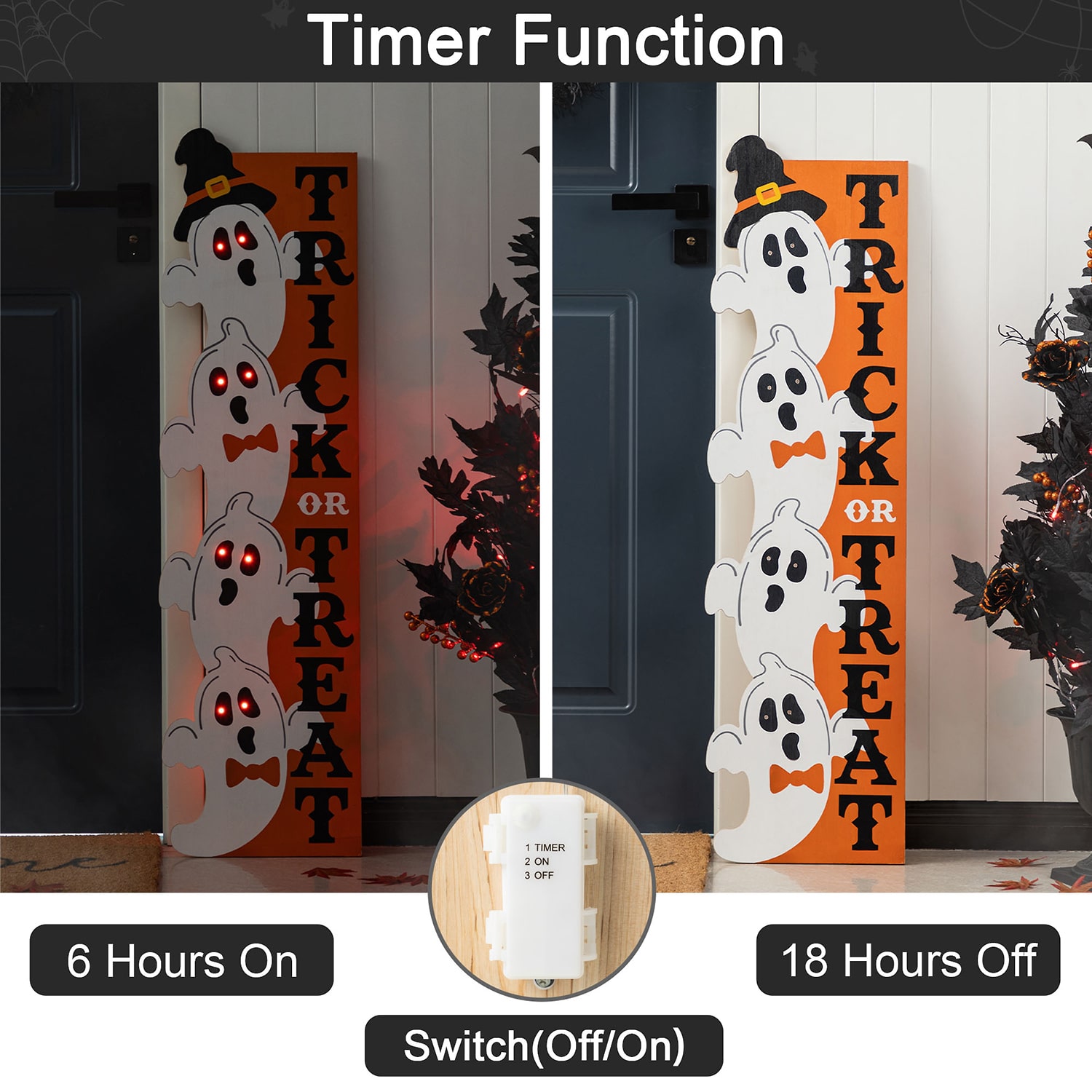 Glitzhome 42"H Lighted Halloween Wood Stacked Ghost Halloween Porch Sign