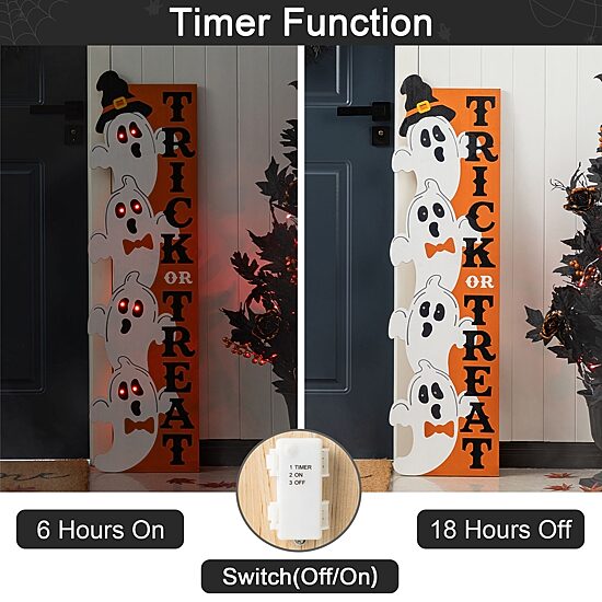 Glitzhome 42"H Lighted Halloween Wood Stacked Ghost Porch Sign