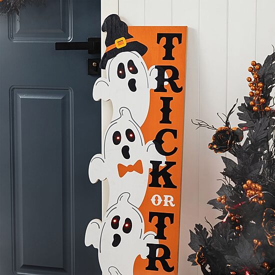 Glitzhome 42"H Lighted Halloween Wood Stacked Ghost Porch Sign