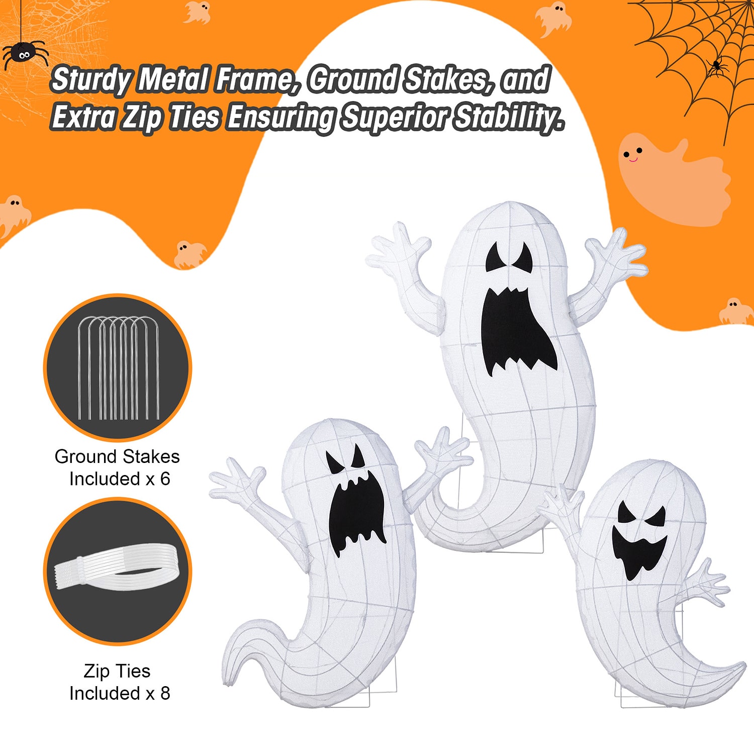 Glitzhome Lighted Halloween .5d Ghosts Family Outdoor Décor -pc. Halloween Inflatable