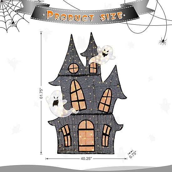 Glitzhome 62"H Lighted Halloween 2d Haunted House Outdoor Décor Halloween Inflatable