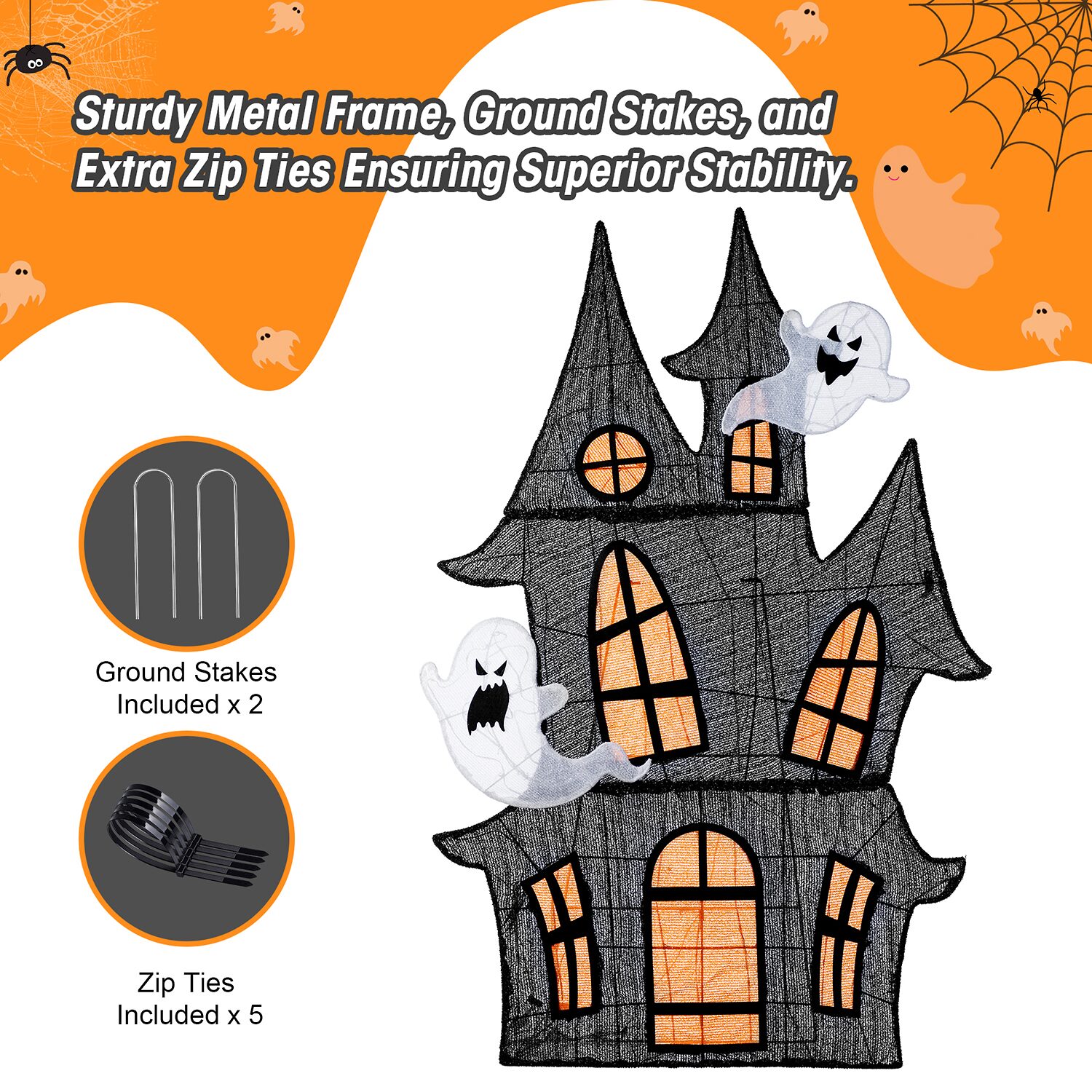 Glitzhome 62"H Lighted Halloween 2d Haunted House Outdoor Décor Halloween Inflatable