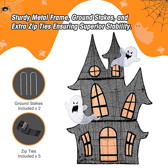 Glitzhome 62"H Lighted Halloween 2d Haunted House Outdoor Décor Halloween Inflatable