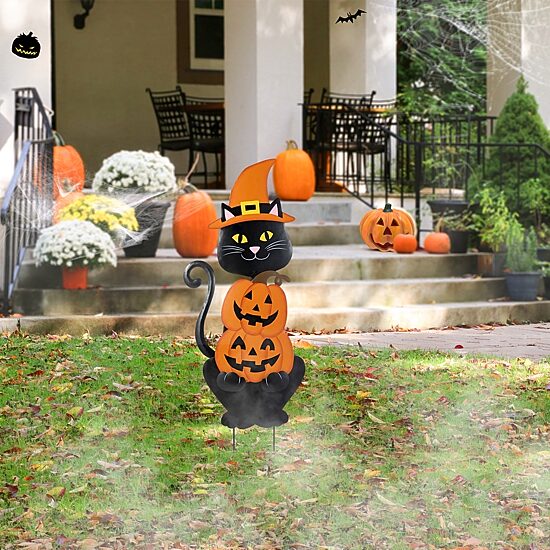 Glitzhome 36"H Halloween Metal  Black Cat Halloween Yard Art
