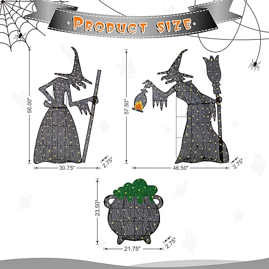 Glitzhome Lighted Halloween 3d Witches 3-pc. Halloween Inflatable