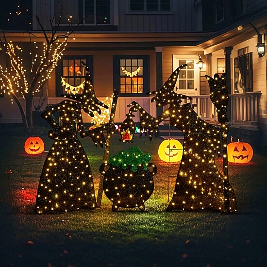 Glitzhome Lighted Halloween 3d Witches 3-pc. Halloween Inflatable