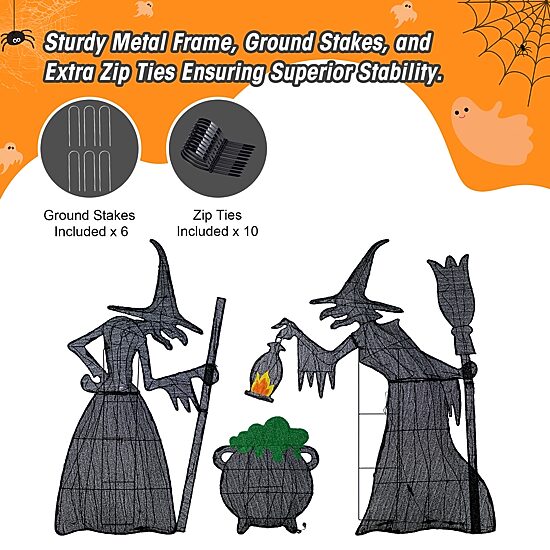 Glitzhome Lighted Halloween 3d Witches 3-pc. Halloween Inflatable
