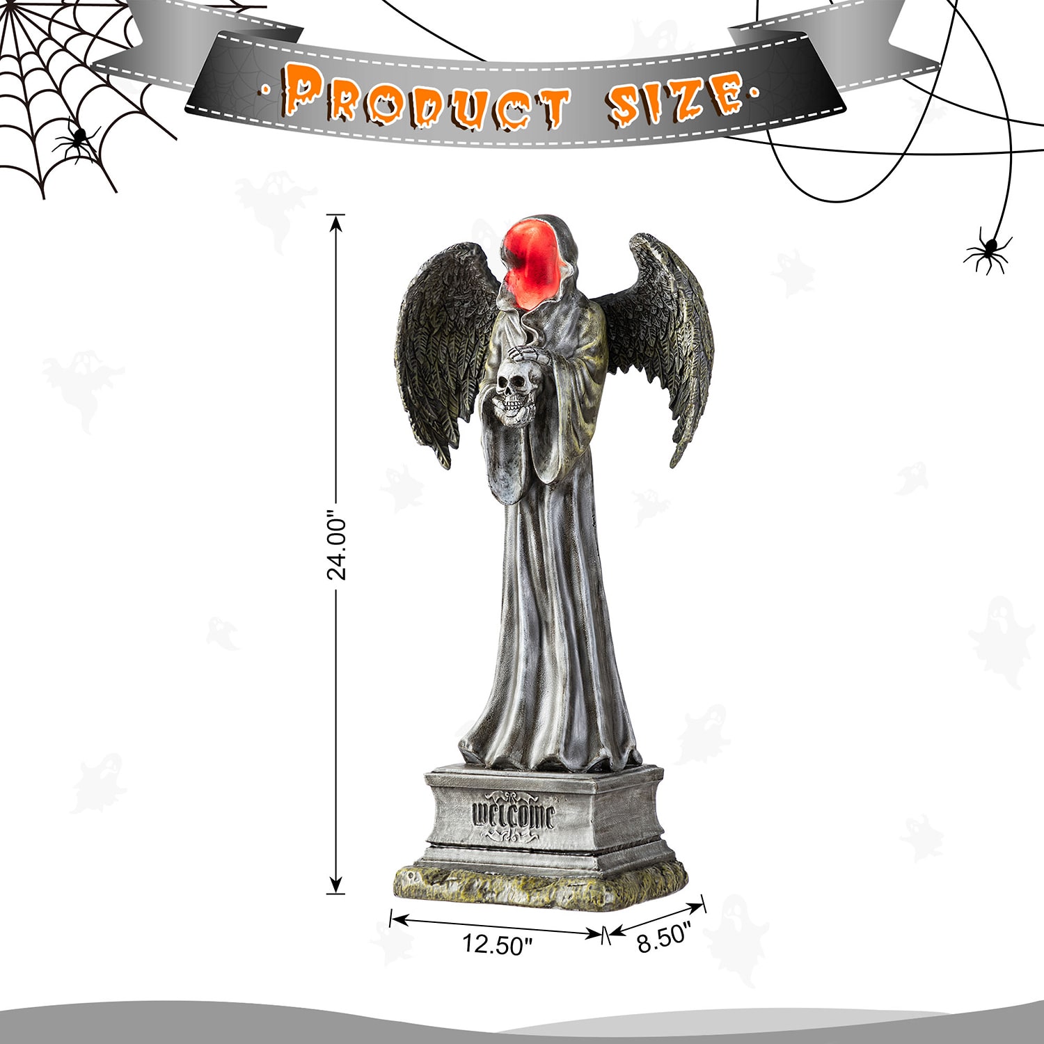 Glitzhome 24"H Lighted Halloween Grim Reaper Resin Halloween Porch Sign