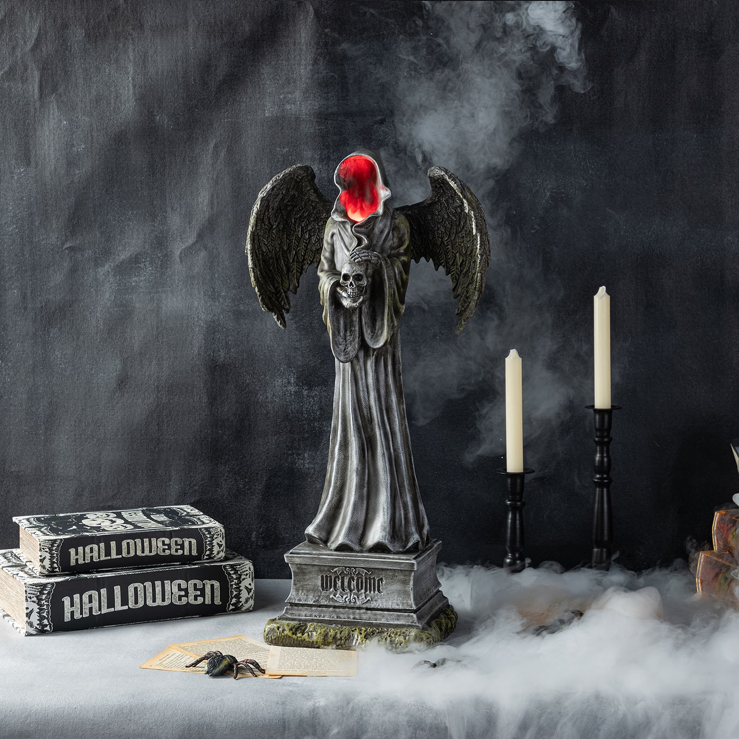 Glitzhome 24"H Lighted Halloween Grim Reaper Resin Halloween Porch Sign