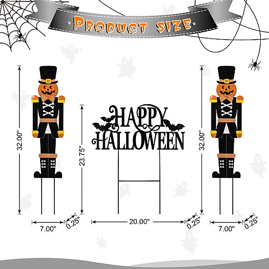 Glitzhome 32"H Halloween Metal Nutcracker And Happy Halloween Halloween Yard Art
