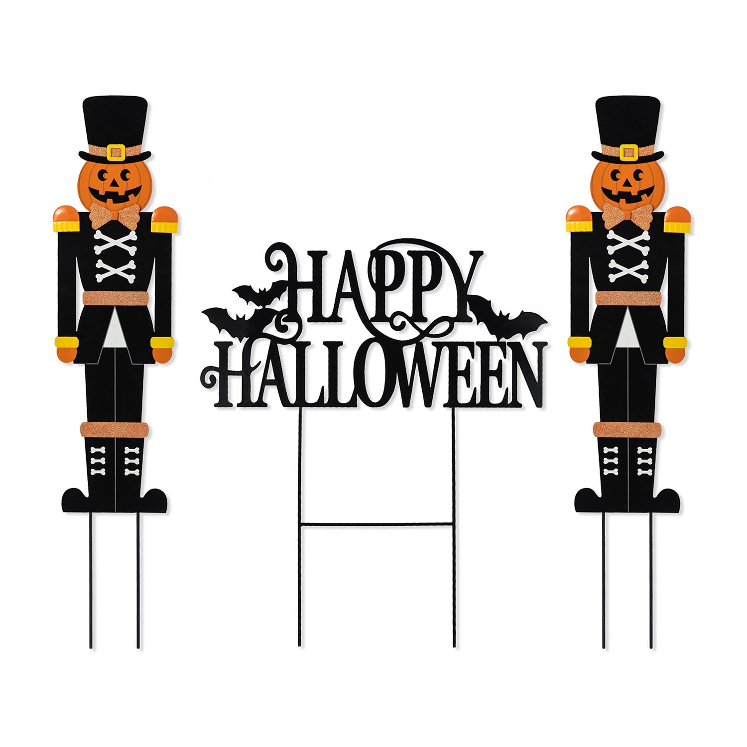 Glitzhome 32"H Halloween Metal Nutcracker And Happy Halloween Halloween Yard Art