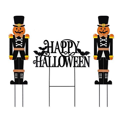 Glitzhome 32"h Halloween Metal Nutcracker And Happy Halloween Halloween Yard Art In Multiple Colors