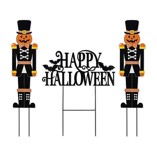 Glitzhome 32"H Halloween Metal Nutcracker And Happy Halloween Halloween Yard Art