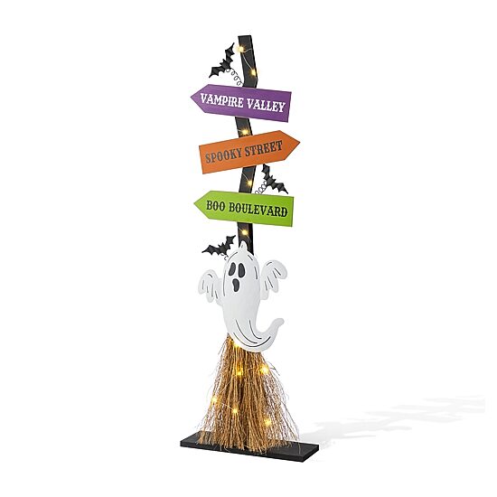 Glitzhome 42"H Lighted Wooden Ghost'S Broom Porch Sign