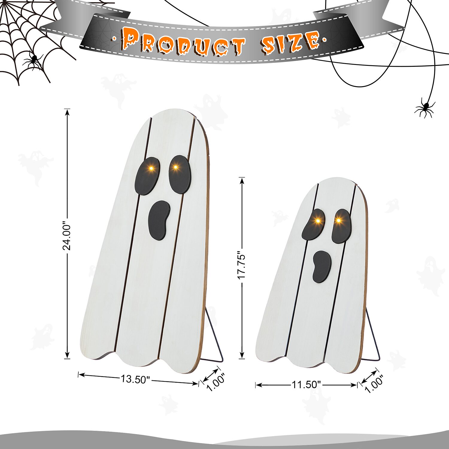 Glitzhome 24"H Halloween Lighted Wooden White Ghost Halloween Porch Sign