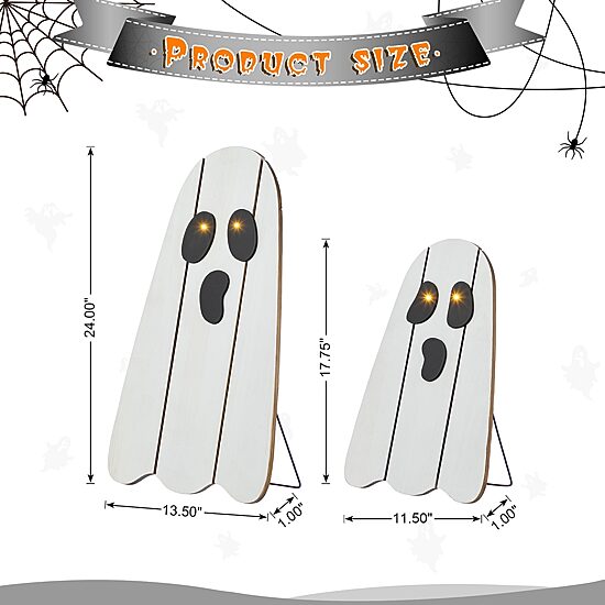 Glitzhome 24"H Halloween Lighted Wooden White Ghost Porch Sign