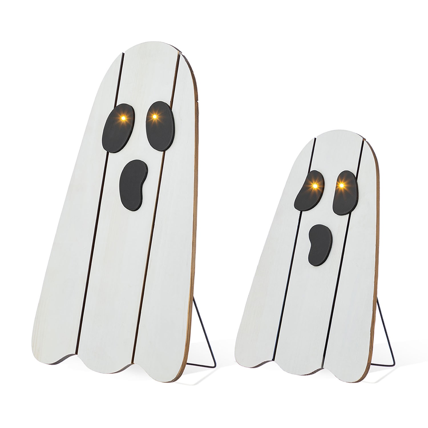 Glitzhome 24"H Halloween Lighted Wooden White Ghost Halloween Porch Sign