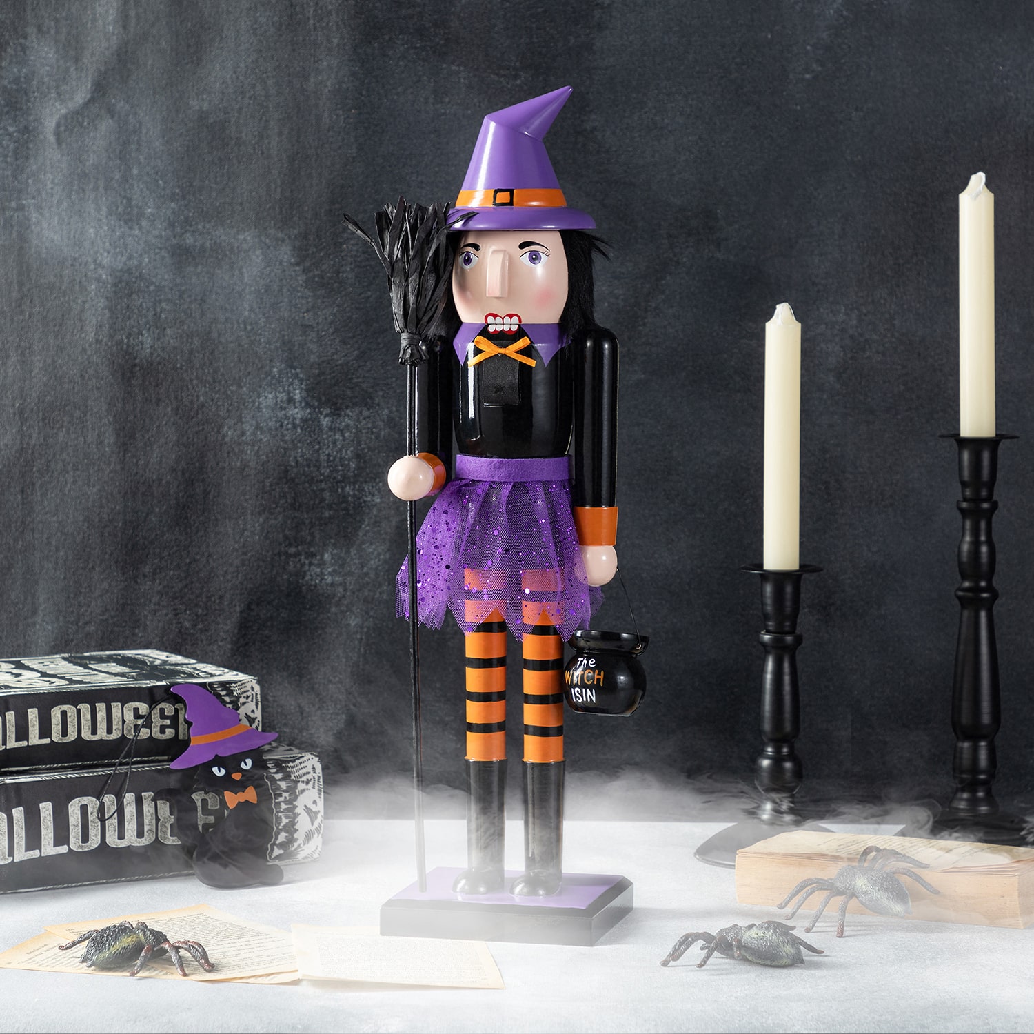 Glitzhome 19"H Halloween Wood Witch Wood Nutcracker