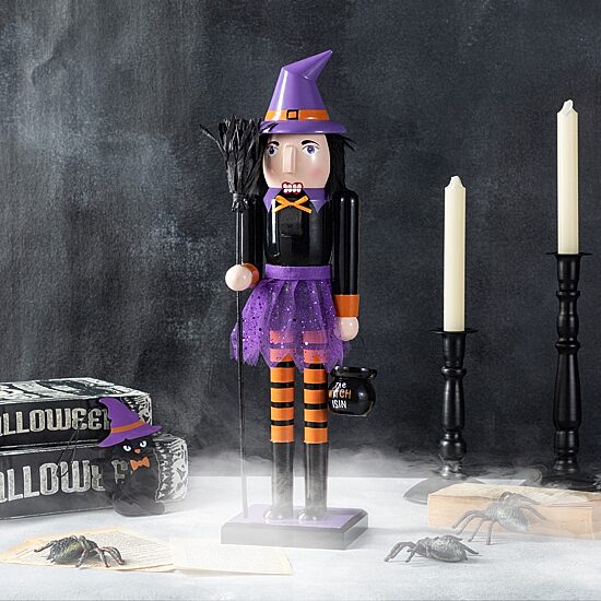Glitzhome 19"H Halloween Wood Witch Wood Nutcracker