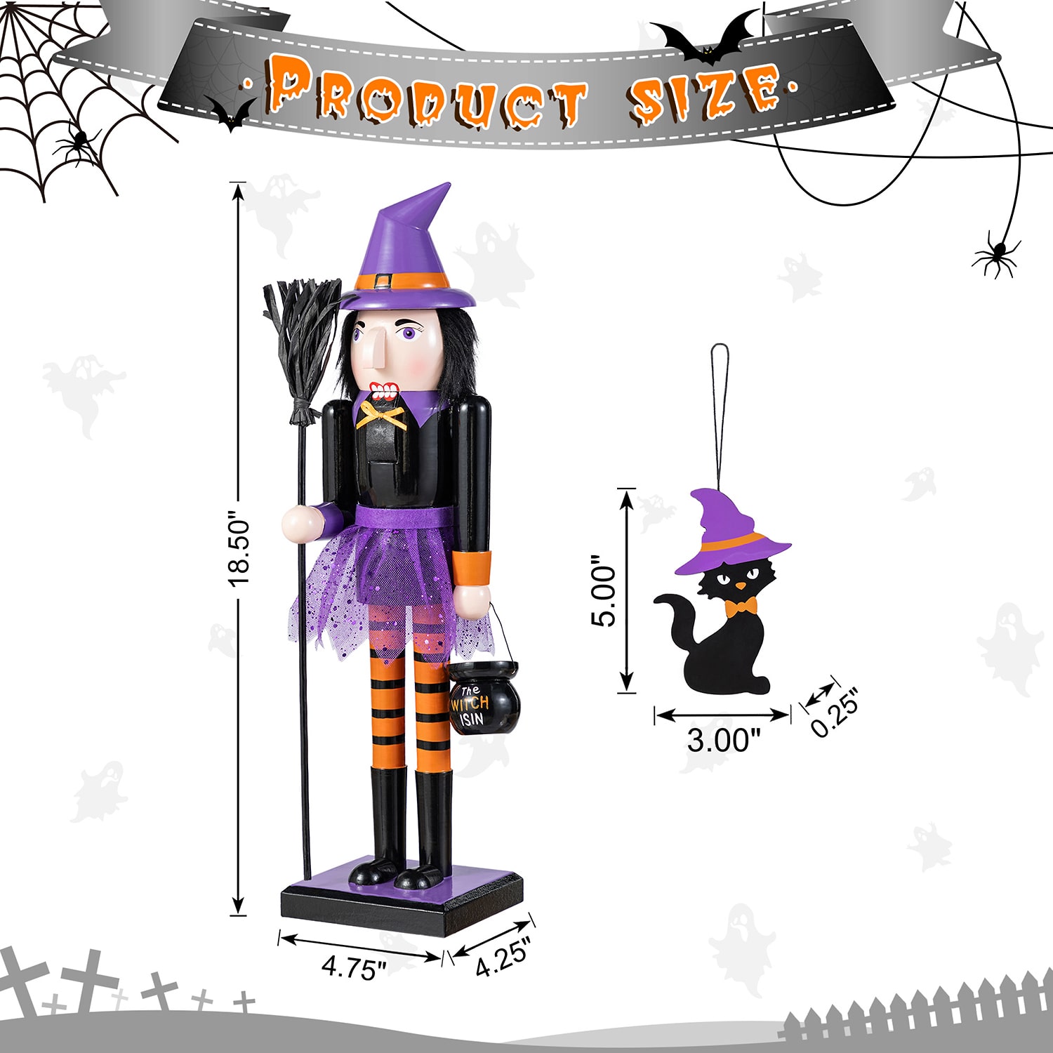 Glitzhome 19"H Halloween Wood Witch Wood Nutcracker