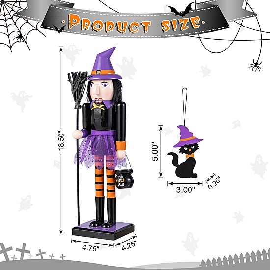 Glitzhome 19"H Halloween Wood Witch Wood Nutcracker