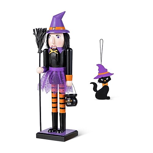 Glitzhome 19"h Halloween Wood Witch Wood Nutcracker In Multiple Colors