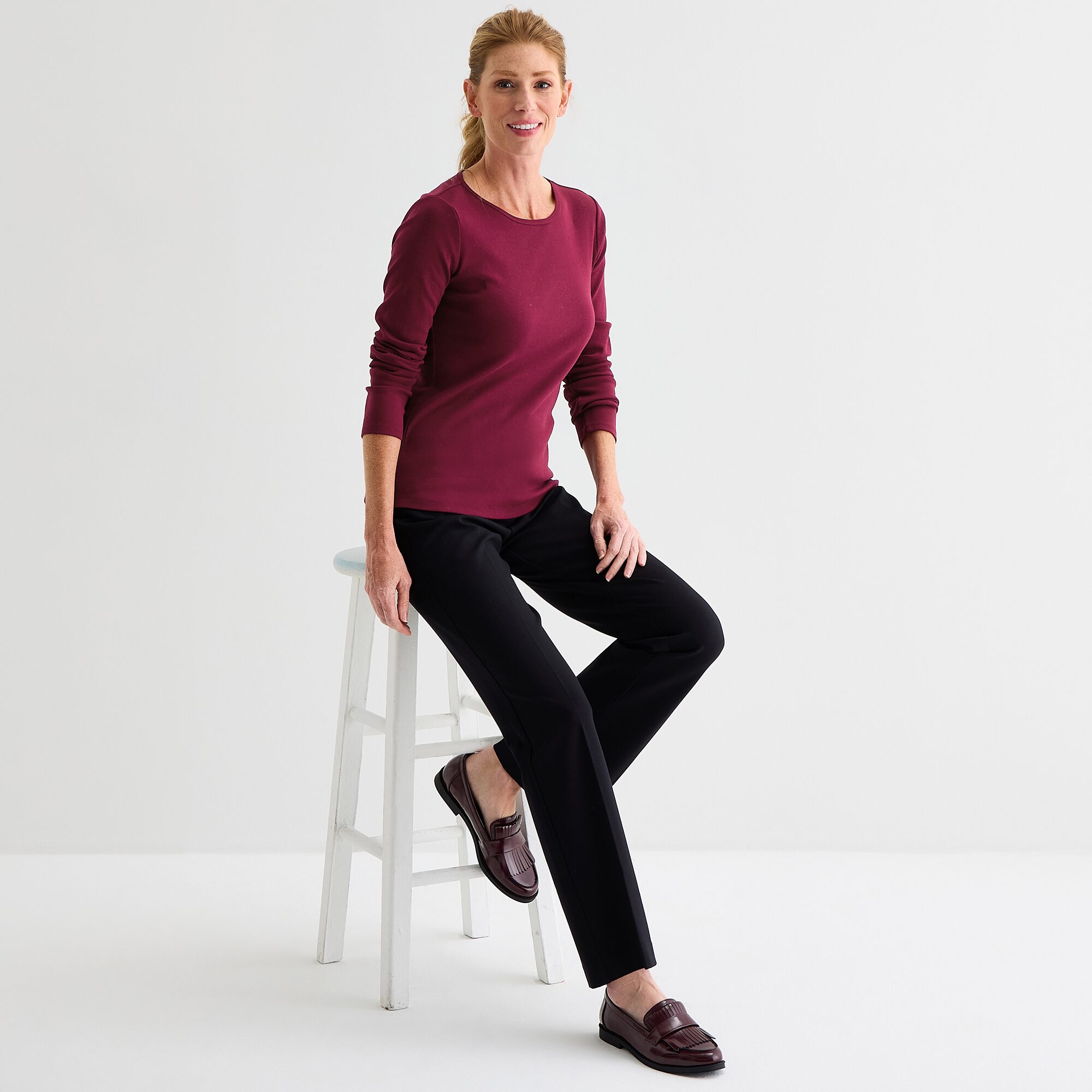 Liz Claiborne Womens Tall Crew Neck Long Sleeve T-Shirt
