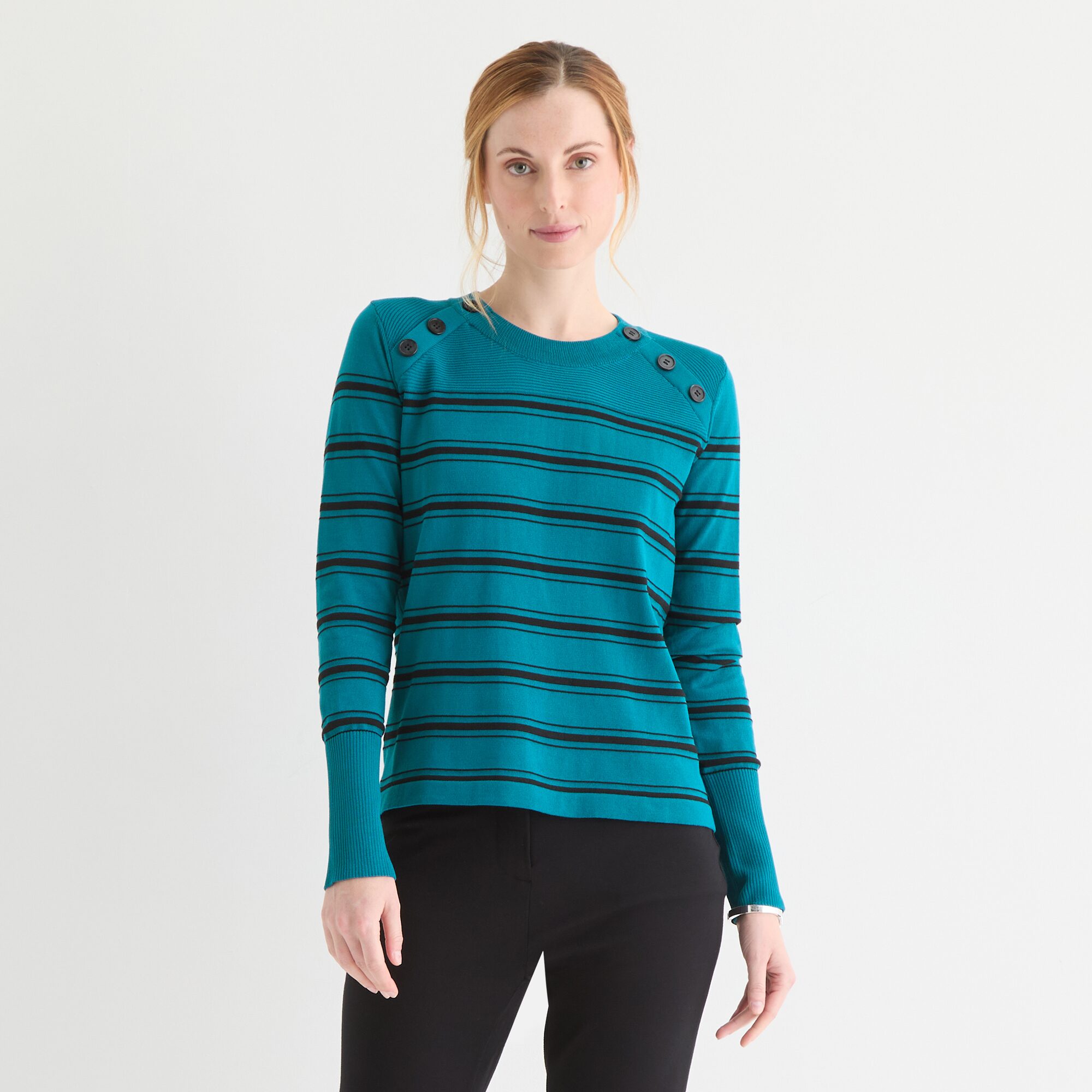 Liz Claiborne Tall Womens Crew Neck Long Sleeve Striped Pullover Sweater