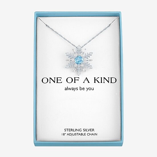 Womens Genuine Blue Topaz Sterling Silver Snowflake 18 Inch Pendant Necklace