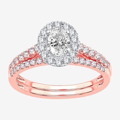Signature By Modern Bride 1 CT.T.W. (H-I / SI1-SI2) Lab-Grown Diamond Oval Halo Bridal Set in 10K or 14K Gold, 6, Rose