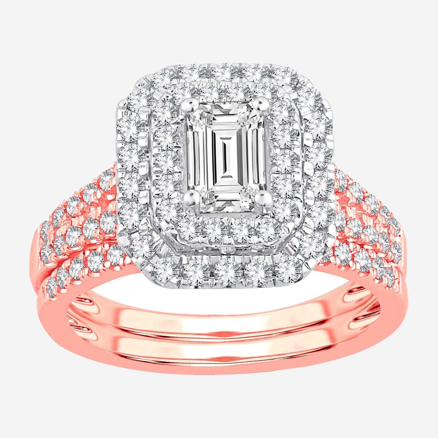Signature By Modern Bride 1 1/2 CT. T.W. Lab-Grown (H-I / SI1-SI2) Diamond 10K or 14K Gold Emerald Halo Bridal Set
