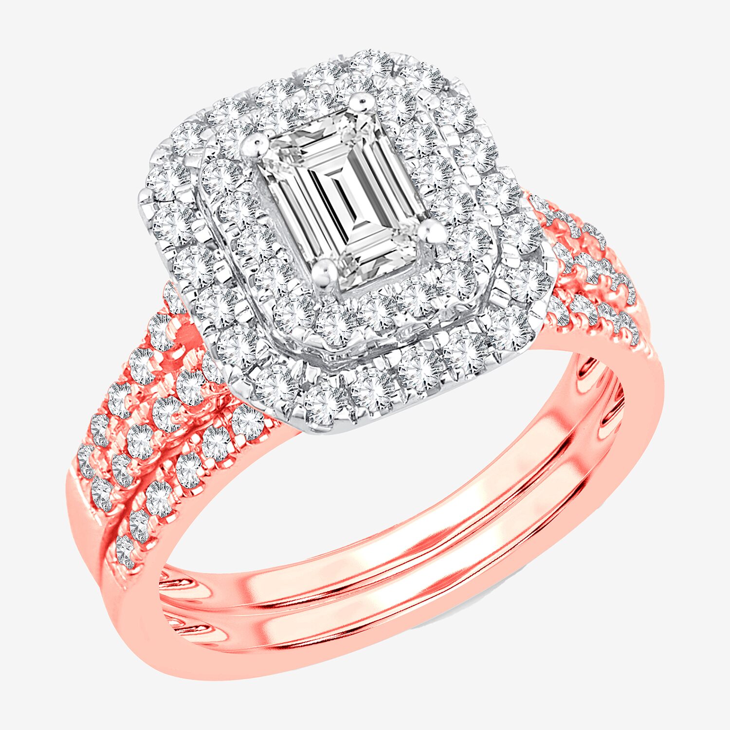 Signature By Modern Bride 1 1/2 CT. T.W. Lab-Grown (H-I / SI1-SI2) Diamond 10K or 14K Gold Emerald Halo Bridal Set