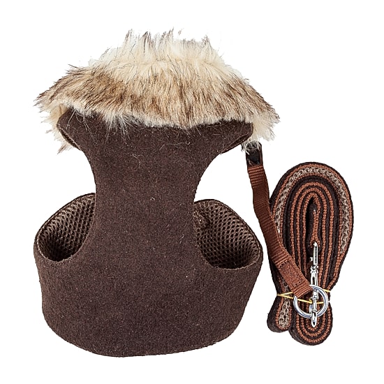 Pet Life Luxe 'Furracious' 2-In-1 Mesh Reversed Adjustable-Leash W/ Removable Fur Collar Dog Harness