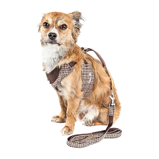 Pet Life Luxe 'Houndsome' 2-In-1 Mesh Reversible Plaided Collared Adjustable-Leash Dog Harness