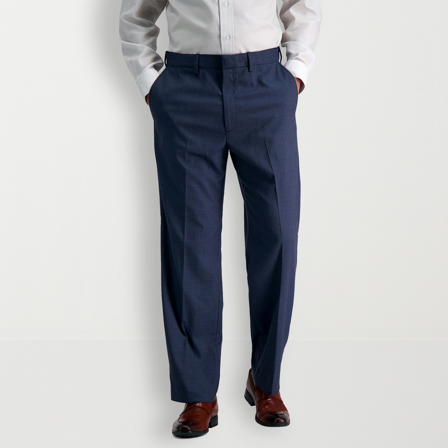 Haggar JMH Sharkskin Mens Stretch Fabric Classic Fit Windowpane Flat Front Suit Pant