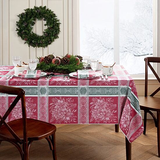 Threadmade Poinsettia Plaid Jacquard Rectangle Tablecloth