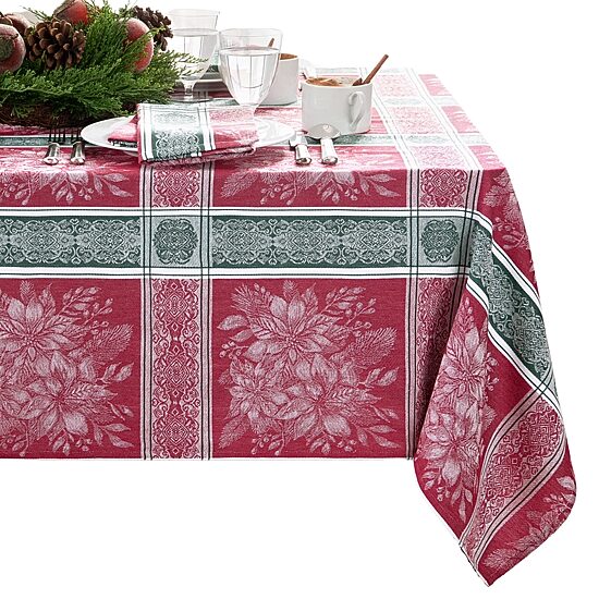 Threadmade Poinsettia Plaid Jacquard Rectangle Tablecloth