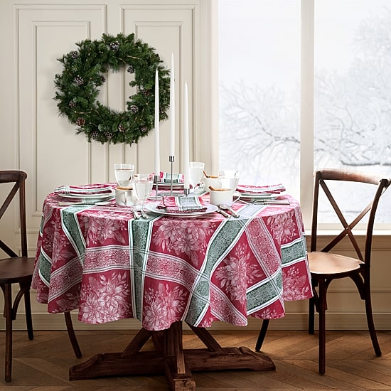 Threadmade Poinsettia Plaid Jacquard Tablecloth