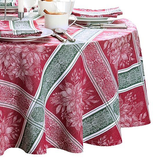 Threadmade Poinsettia Plaid Jacquard Tablecloth