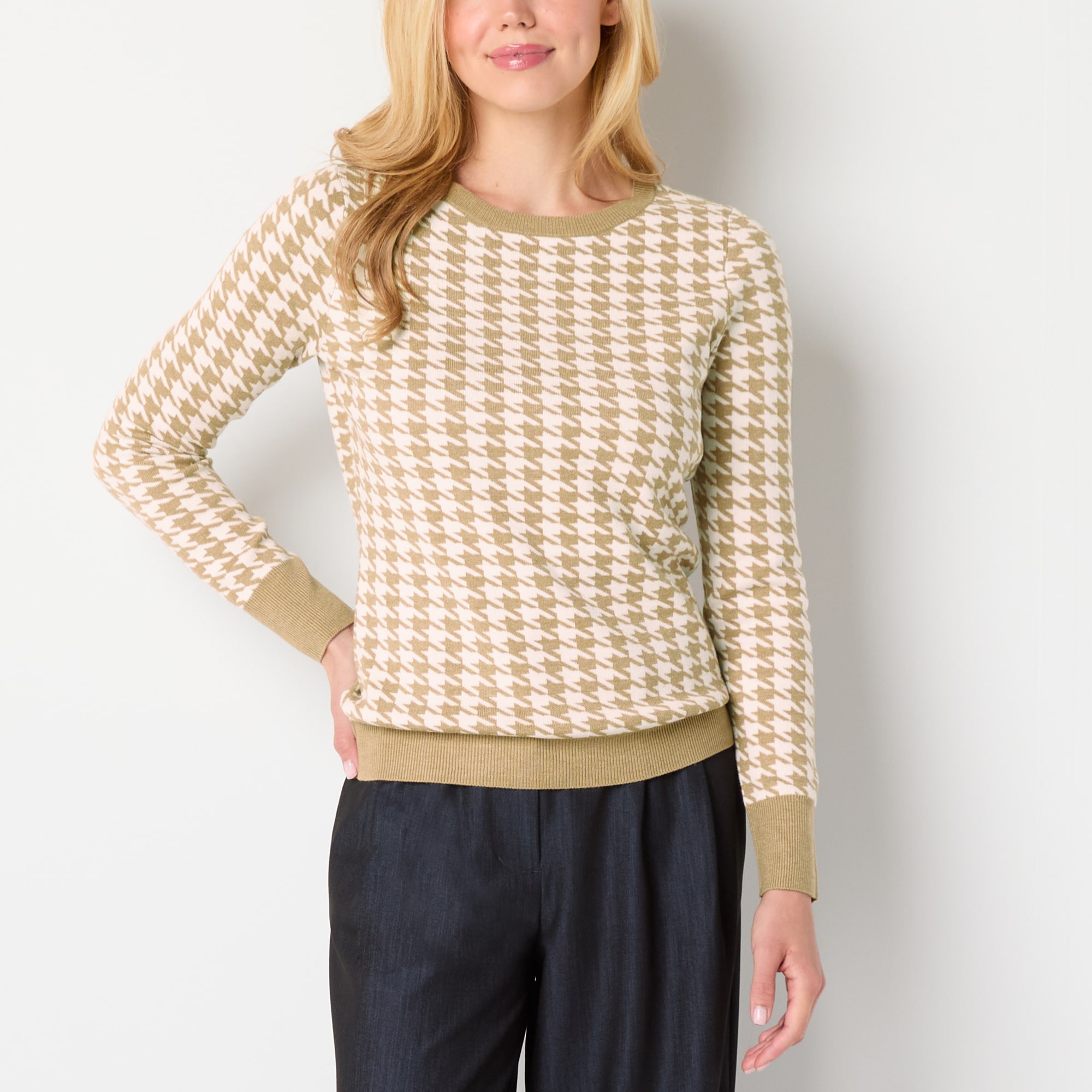 Worthington Womens Crew Neck Long Sleeve Pullover Sweater