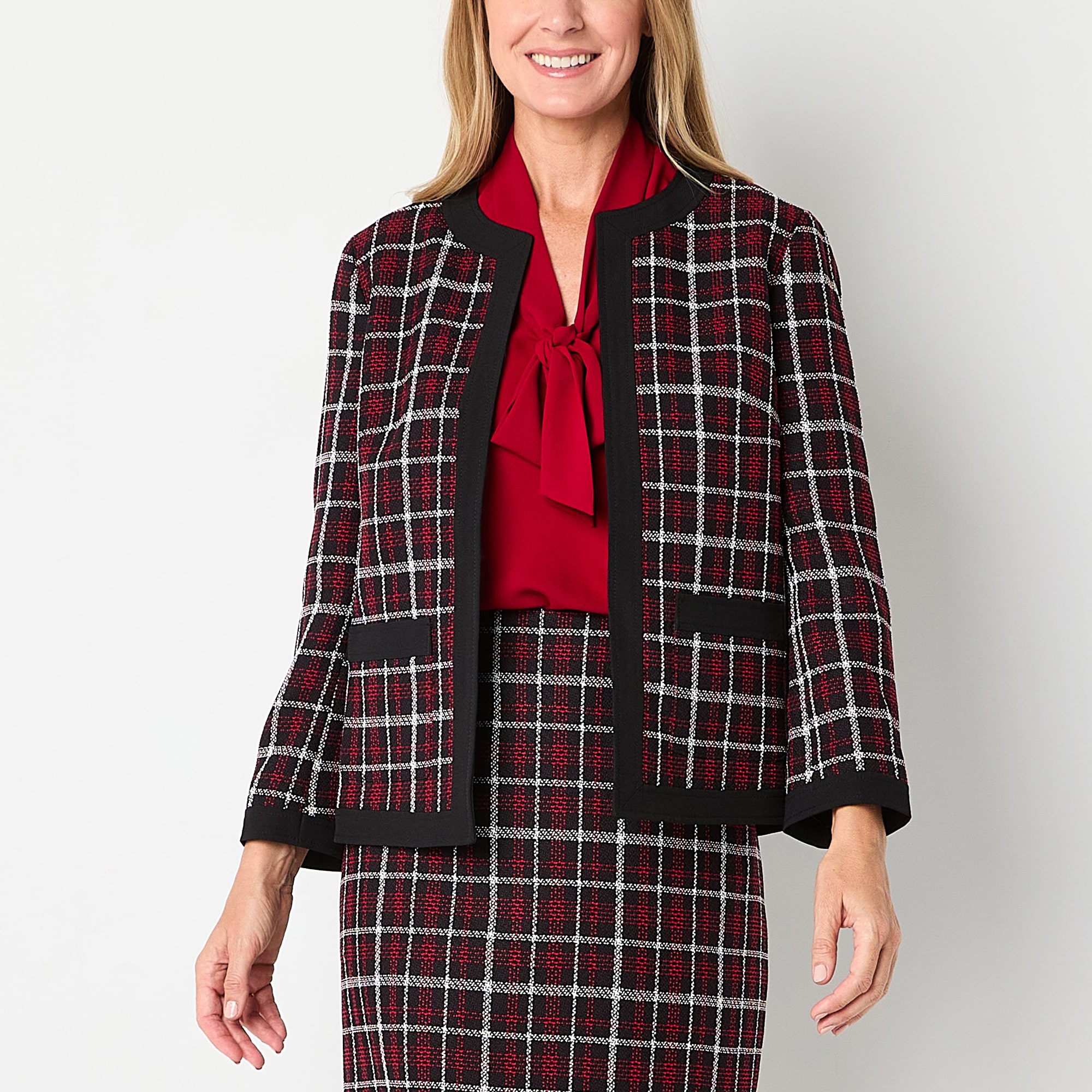 Black Label by Evan-Picone Plaid Womens Regular Fit Suit Jacket