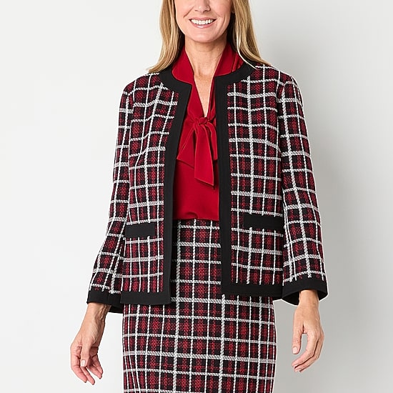 Black Label by Evan-Picone Plaid Womens Regular Fit Suit Jacket