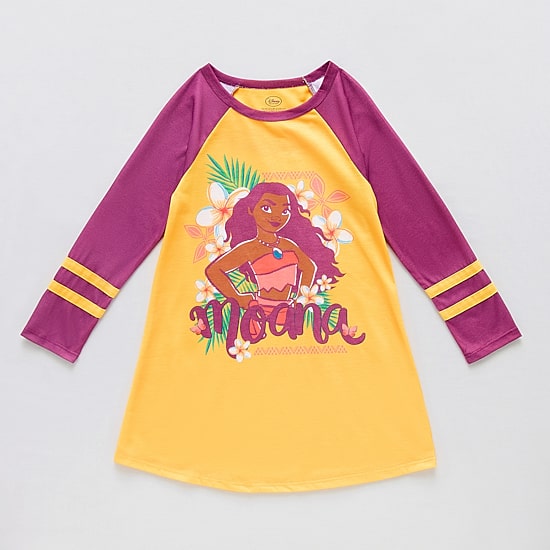 Disney Collection Little & Big Kid Girls Moana Crew Neck Long Sleeve Nightshirt