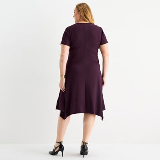 Perceptions Womens Plus Short Sleeve Midi Fit + Flare Dress