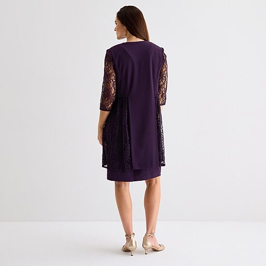 Maya Brooke Womens Fitted Lace Pearl Trim Jacket Dress